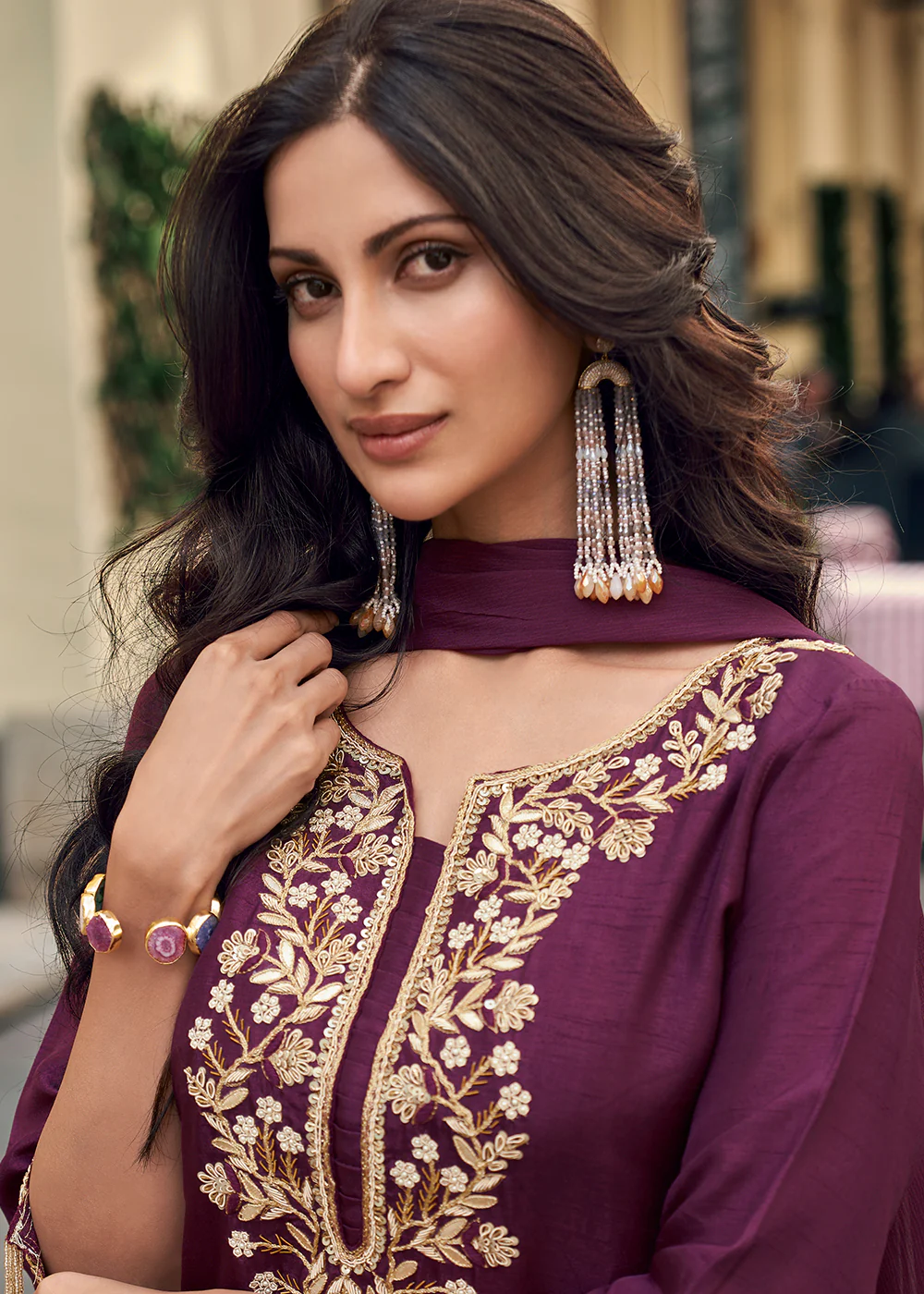 Purple Viscose Jacquard Silk Festive Style Sharara Suit - Image 2