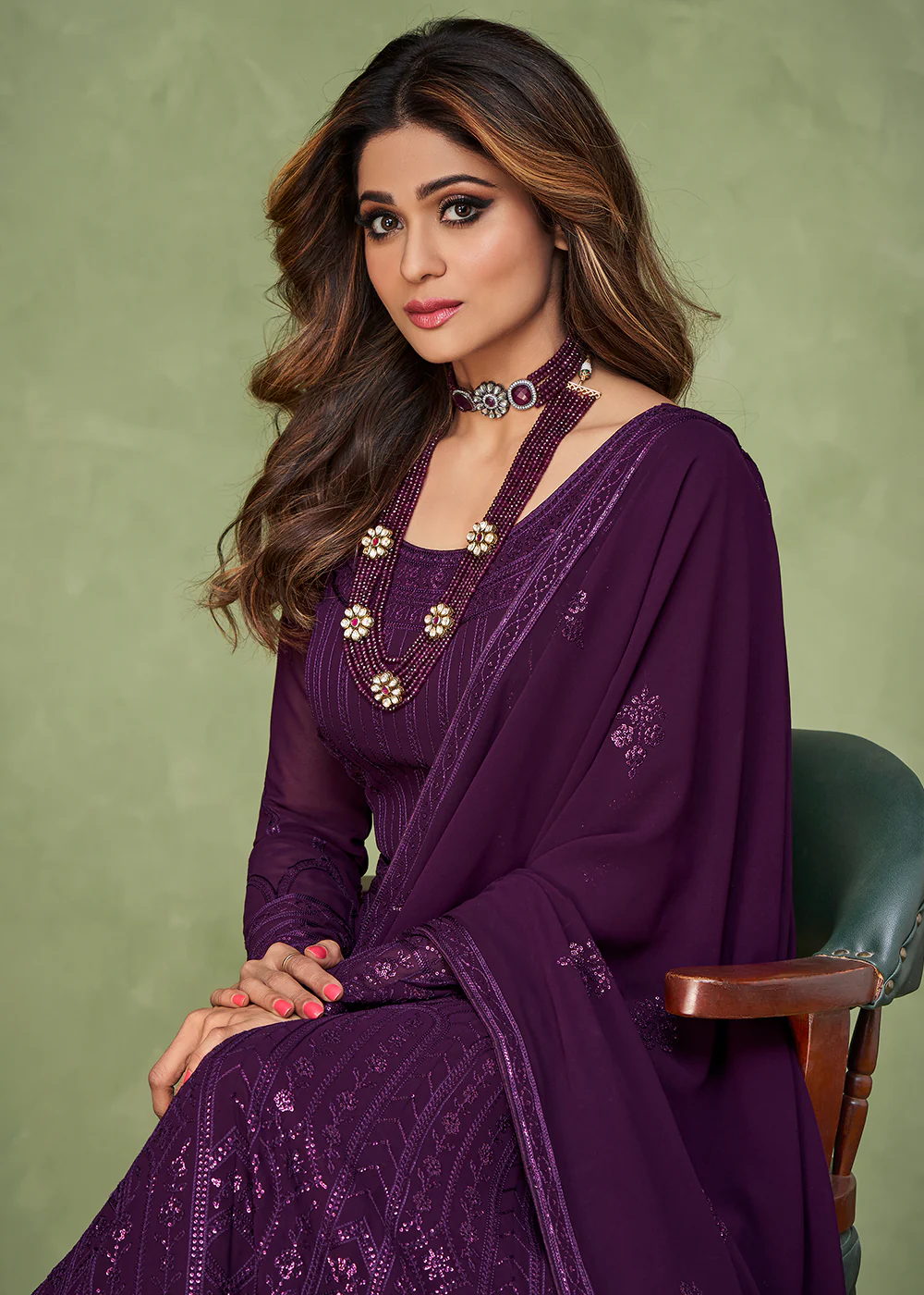 Purple Wedding Party Wear Shamita Shetty Anarkali - Image 2