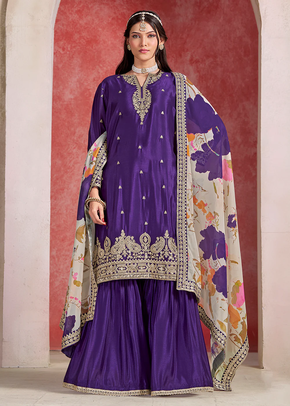 Purple Zari Threads Work Festive Gharara Style Suit