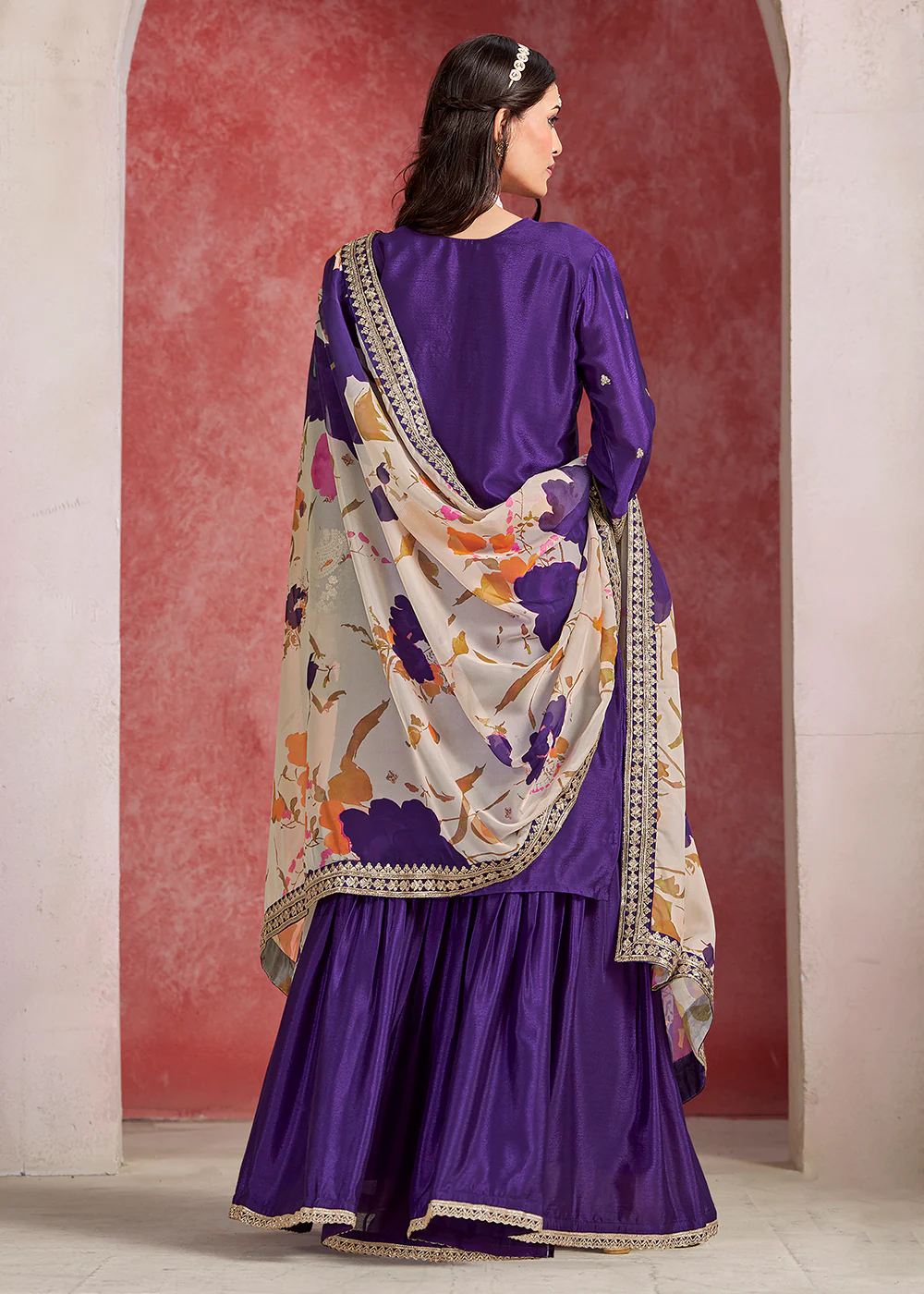 Purple Zari Threads Work Festive Gharara Style Suit - Image 2