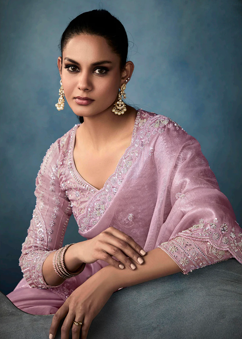 Radiant Pink Tissue Saree with Handcrafted Cutwork Border - Image 4