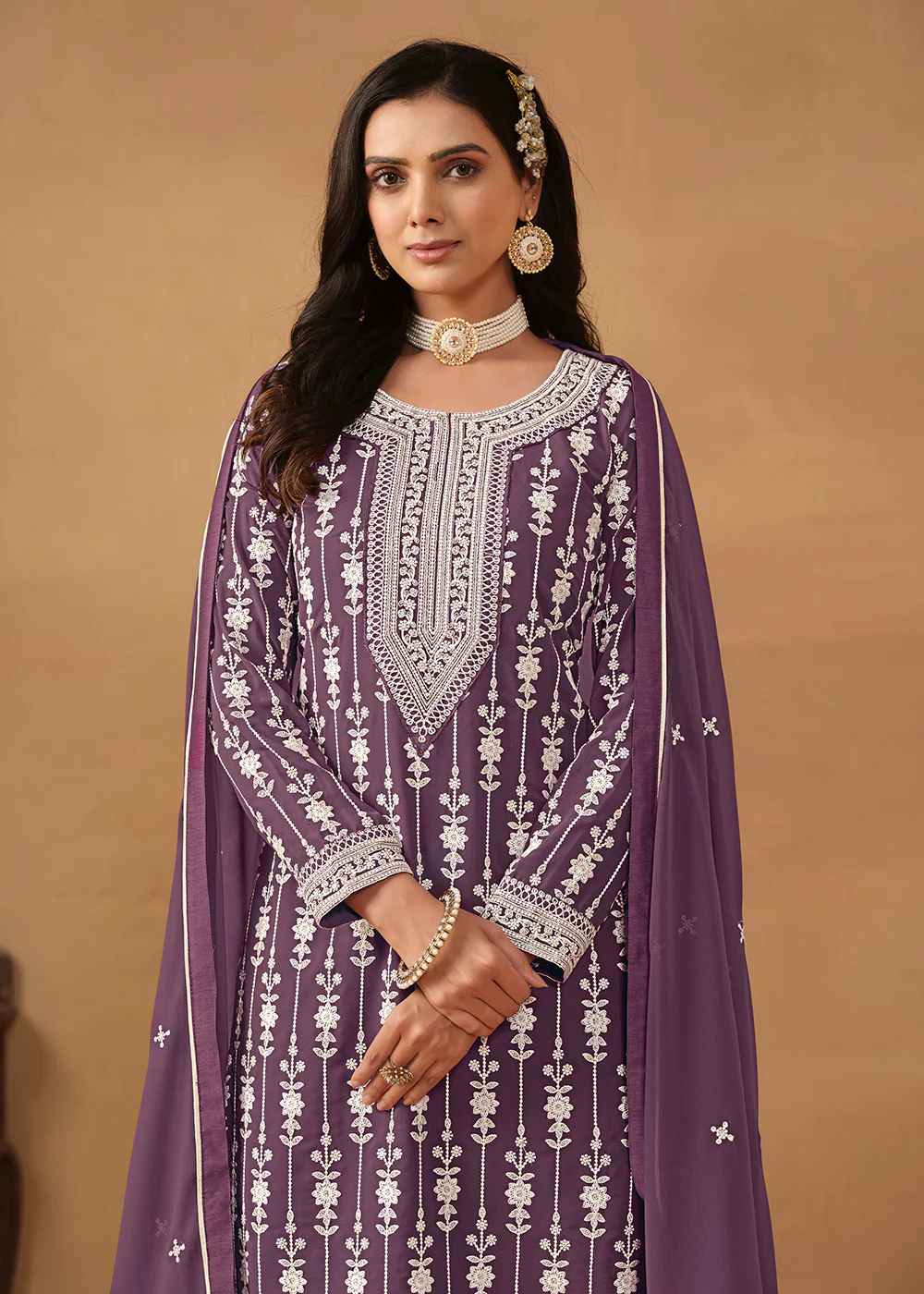 Radiant Purple Embroidered Wedding Festive Gharara Suit - Image 2