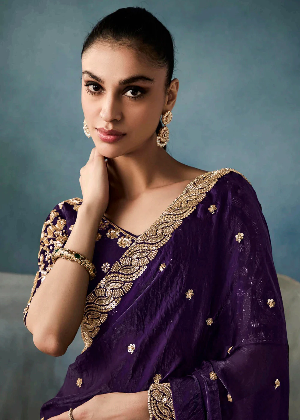 Radiant Purple Tissue Saree with Handcrafted Cutwork Border - Image 4