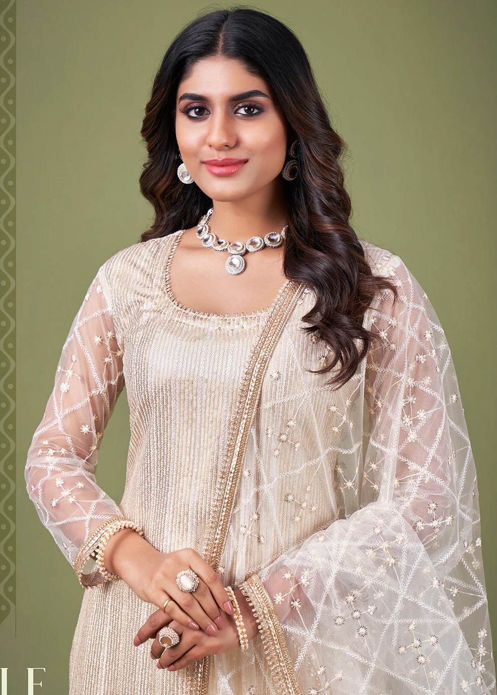 Radiant White Cream Tone to Tone Embroidered Salwar Kameez - Image 2