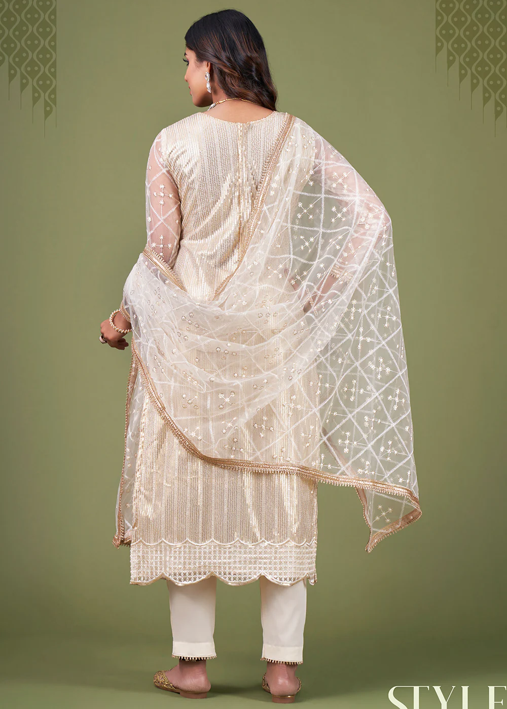 Radiant White Cream Tone to Tone Embroidered Salwar Kameez - Image 3