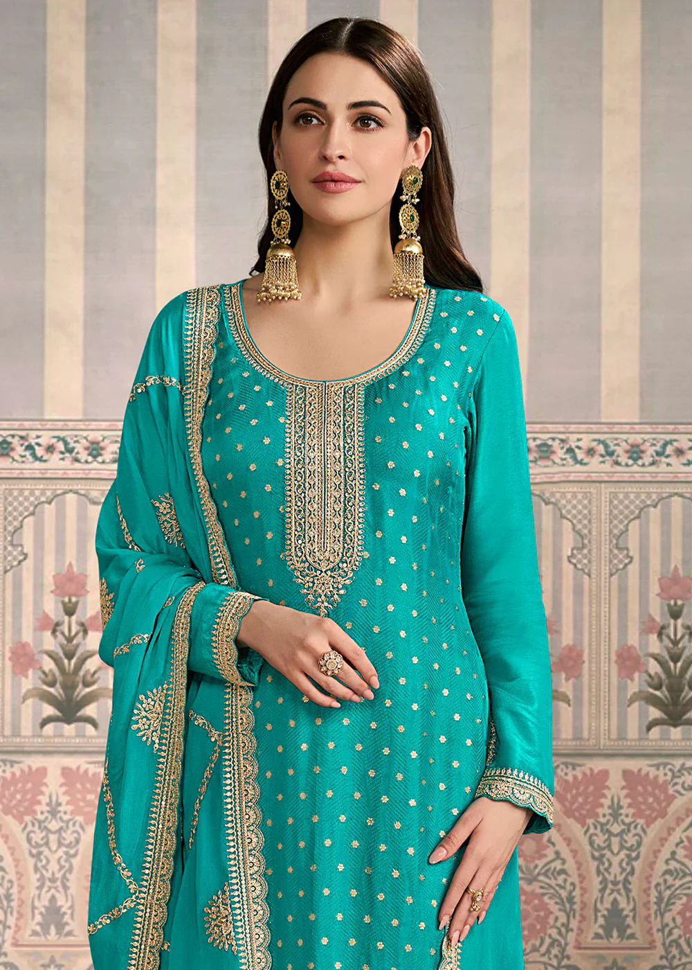 Rama Blue Viscose Silk Embroidered Salwar Suit - Image 2