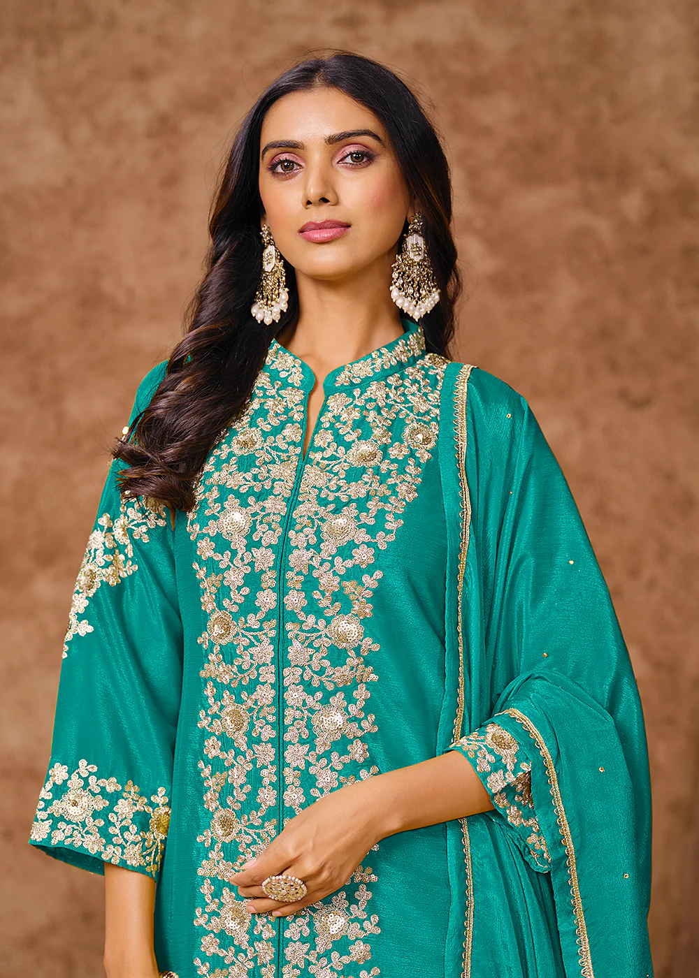 Rama Chinnon Silk Festive Embroidered Palazzo Style Suit - Image 2