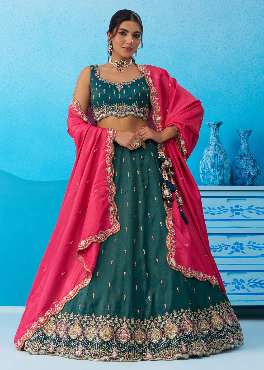 Rama Cosmos Silk Embroidered Festive Lehenga Choli - Image 4