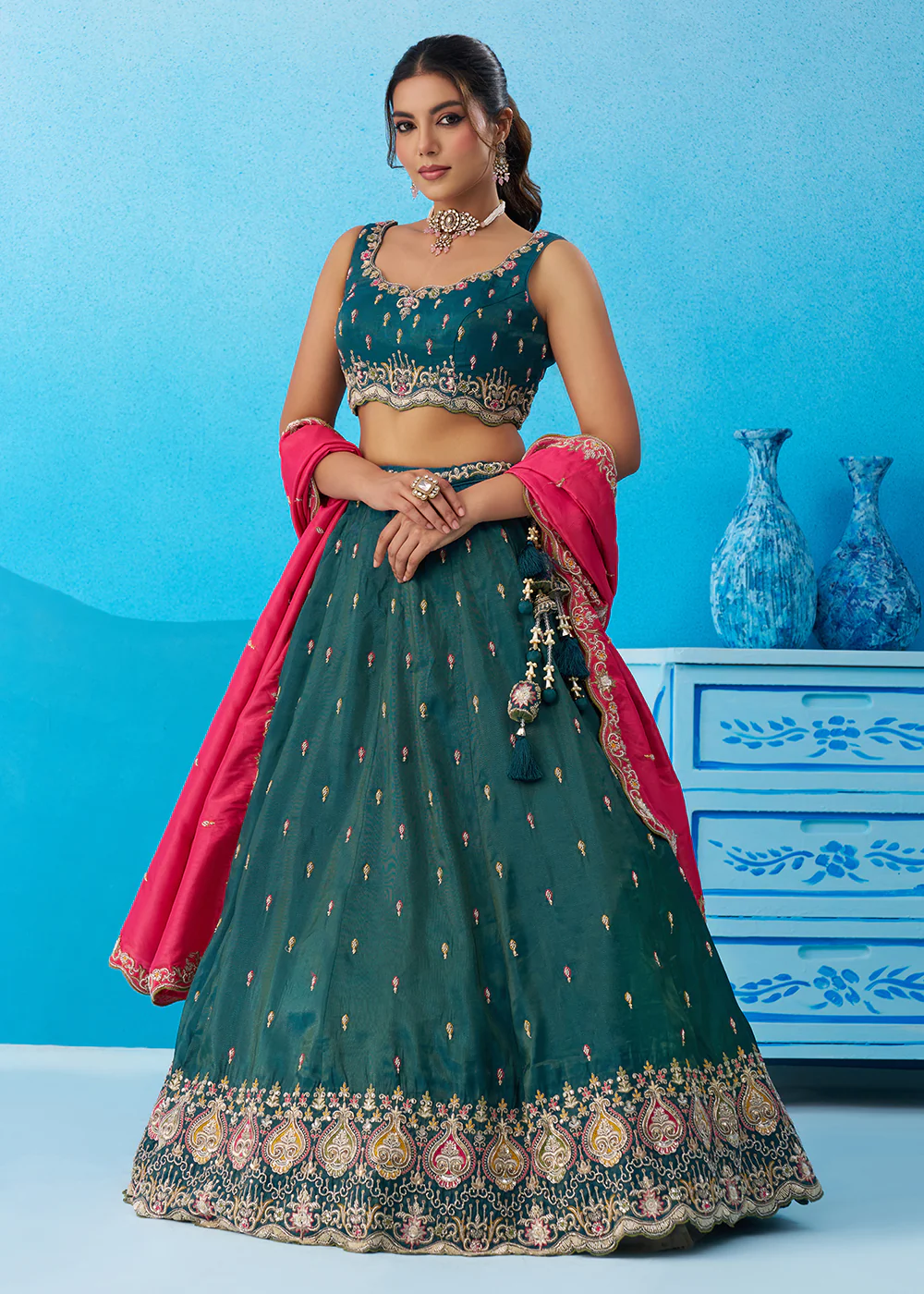 Rama Cosmos Silk Embroidered Festive Lehenga Choli - Image 5
