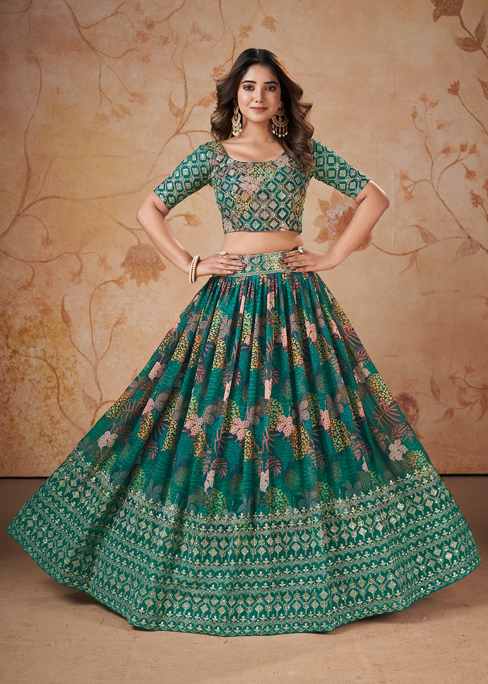 Rama Digital Print & Sequins Wedding Festive Lehenga Choli - Image 5
