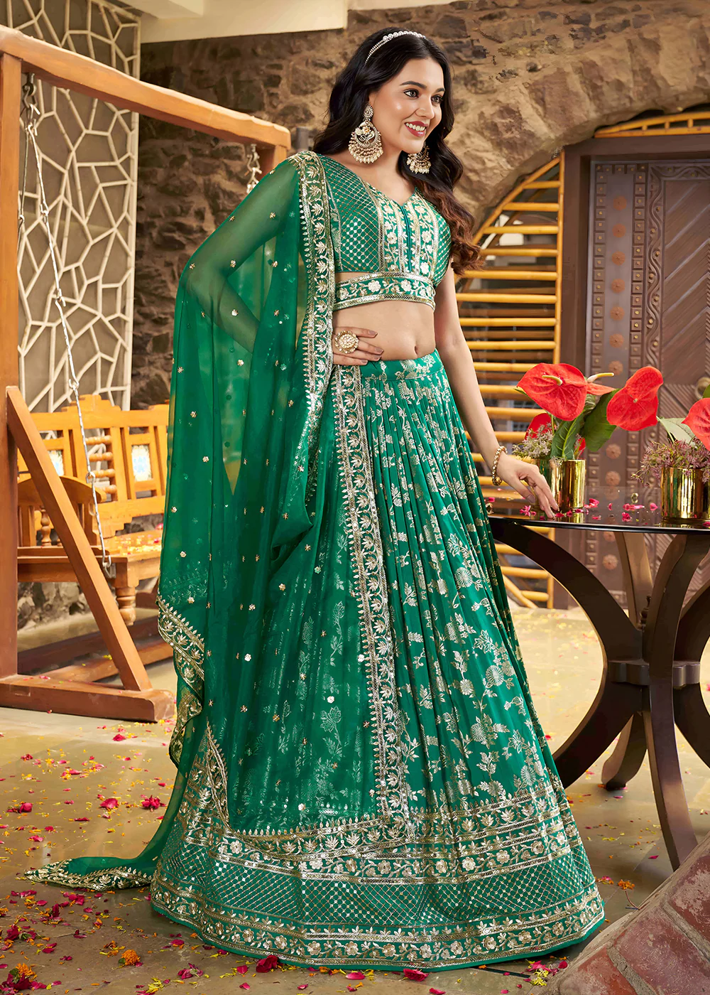 Rama Dola Silk Jacquard Festive Party Lehenga Choli - Image 5
