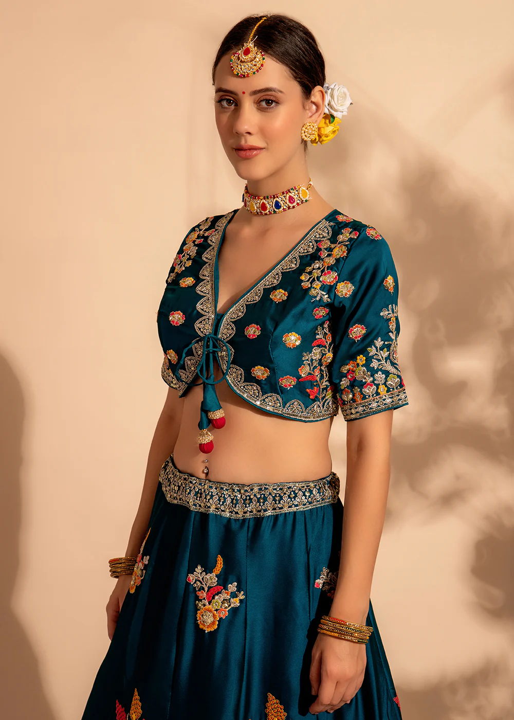 Rama Green Bridesmaid Style Wedding Lehenga Choli - Image 2