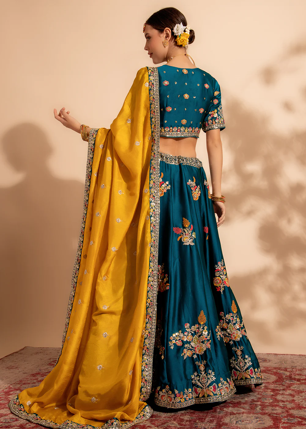 Rama Green Bridesmaid Style Wedding Lehenga Choli - Image 3