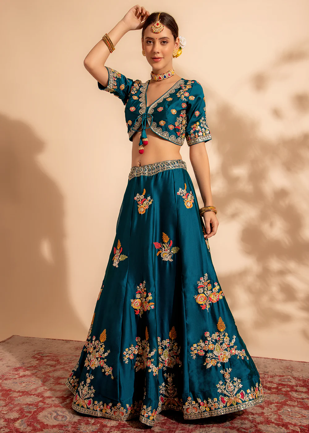 Rama Green Bridesmaid Style Wedding Lehenga Choli - Image 4