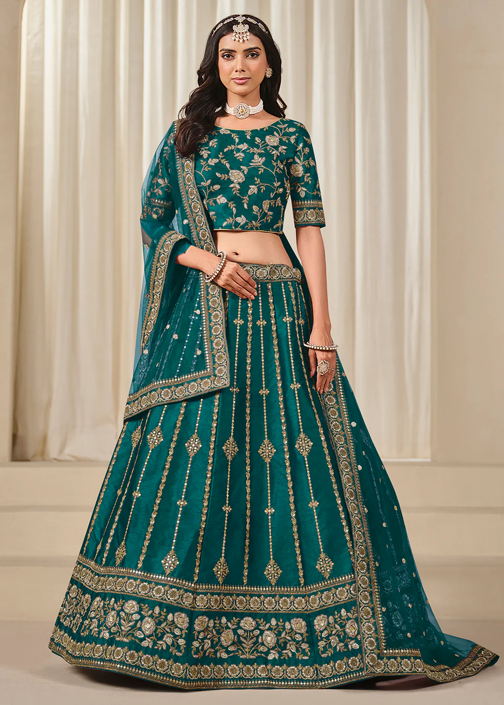 Rama Green Embroidered Art Silk Wedding Lehenga Choli