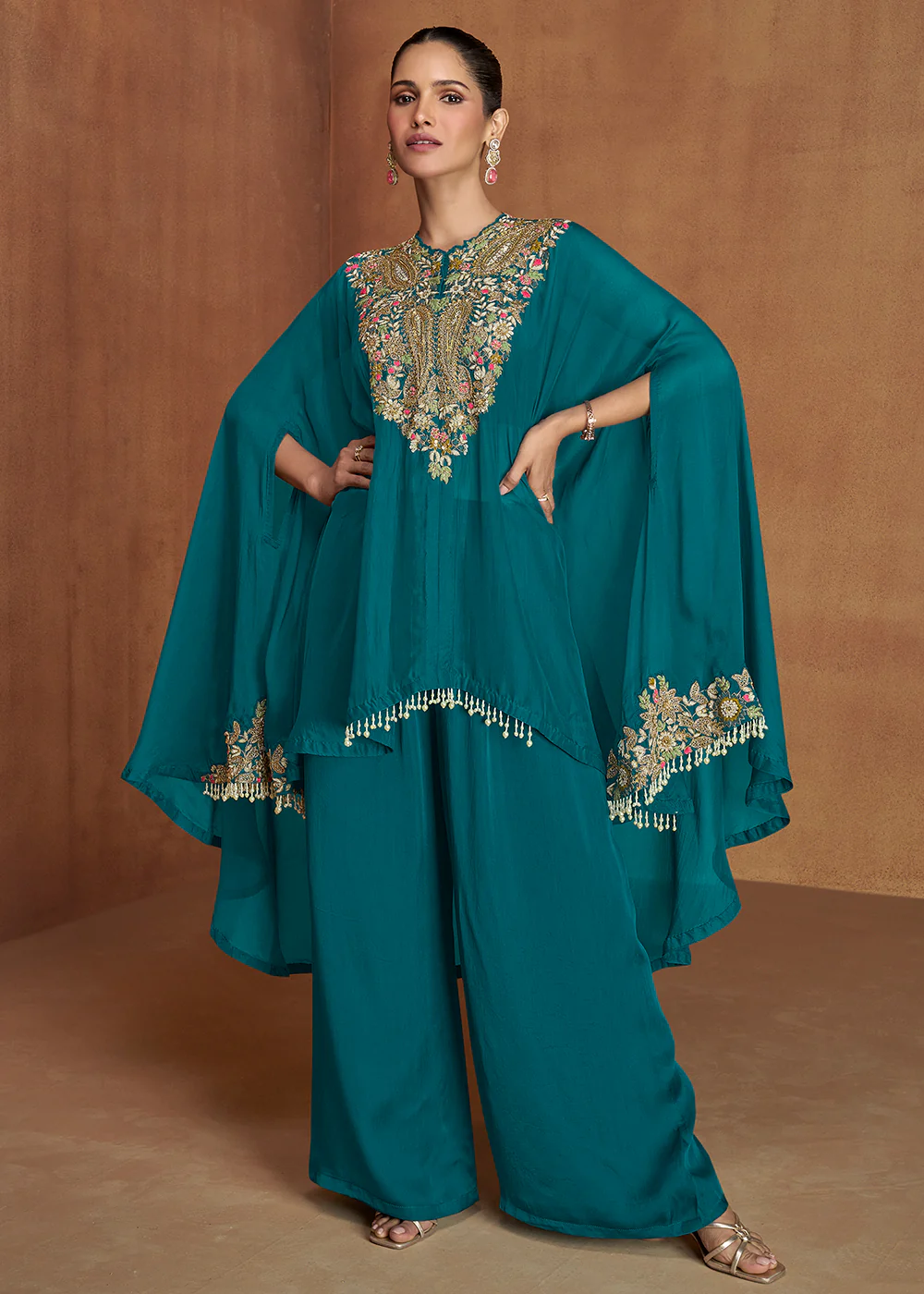Rama Green Embroidered Kaftan Style Palazzo Suit