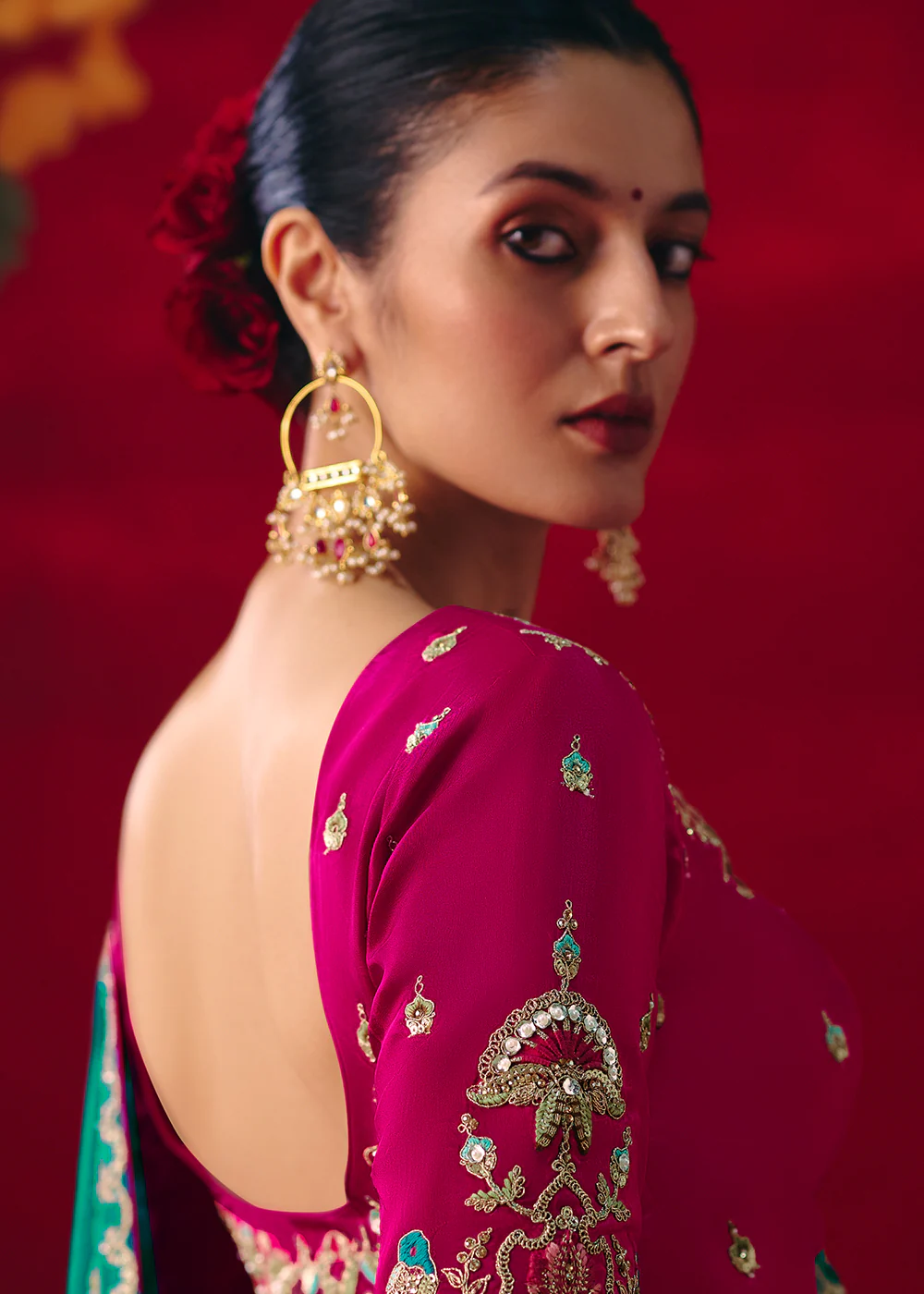 Rama Green Fancy Material Wedding Designer Saree - Image 5