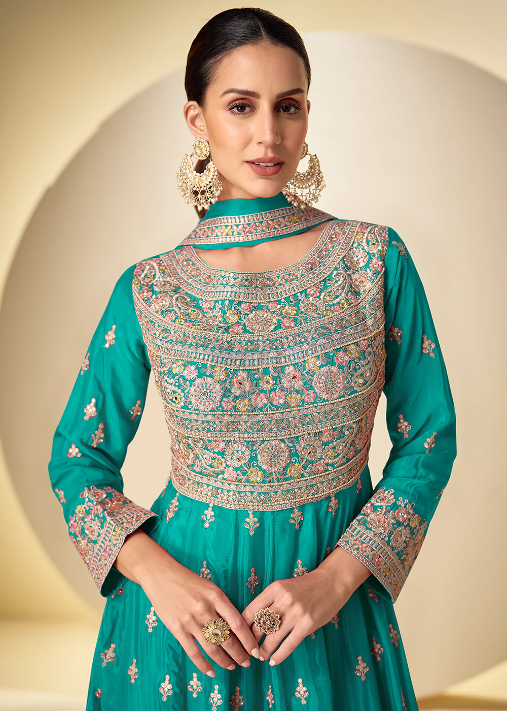 Rama Green Pant Style Festive Style Anarkali Suit - Image 2