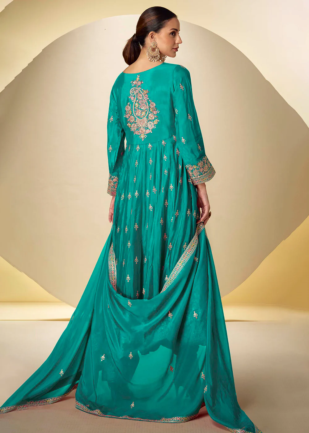 Rama Green Pant Style Festive Style Anarkali Suit - Image 3