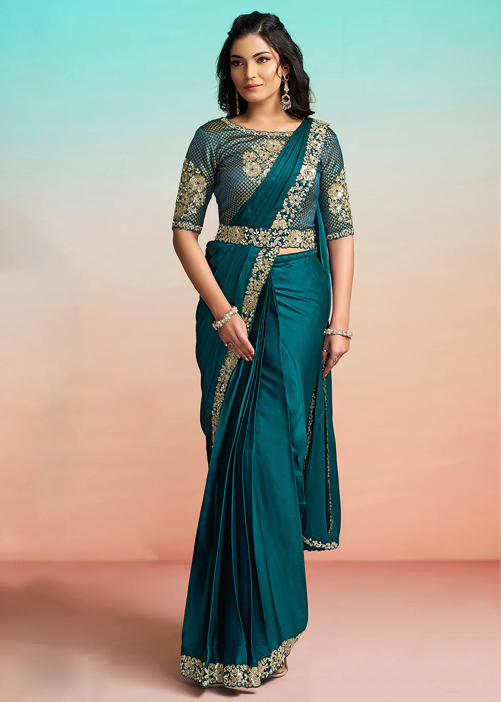 Rama Green Wedding Party Ready to Wear Saree