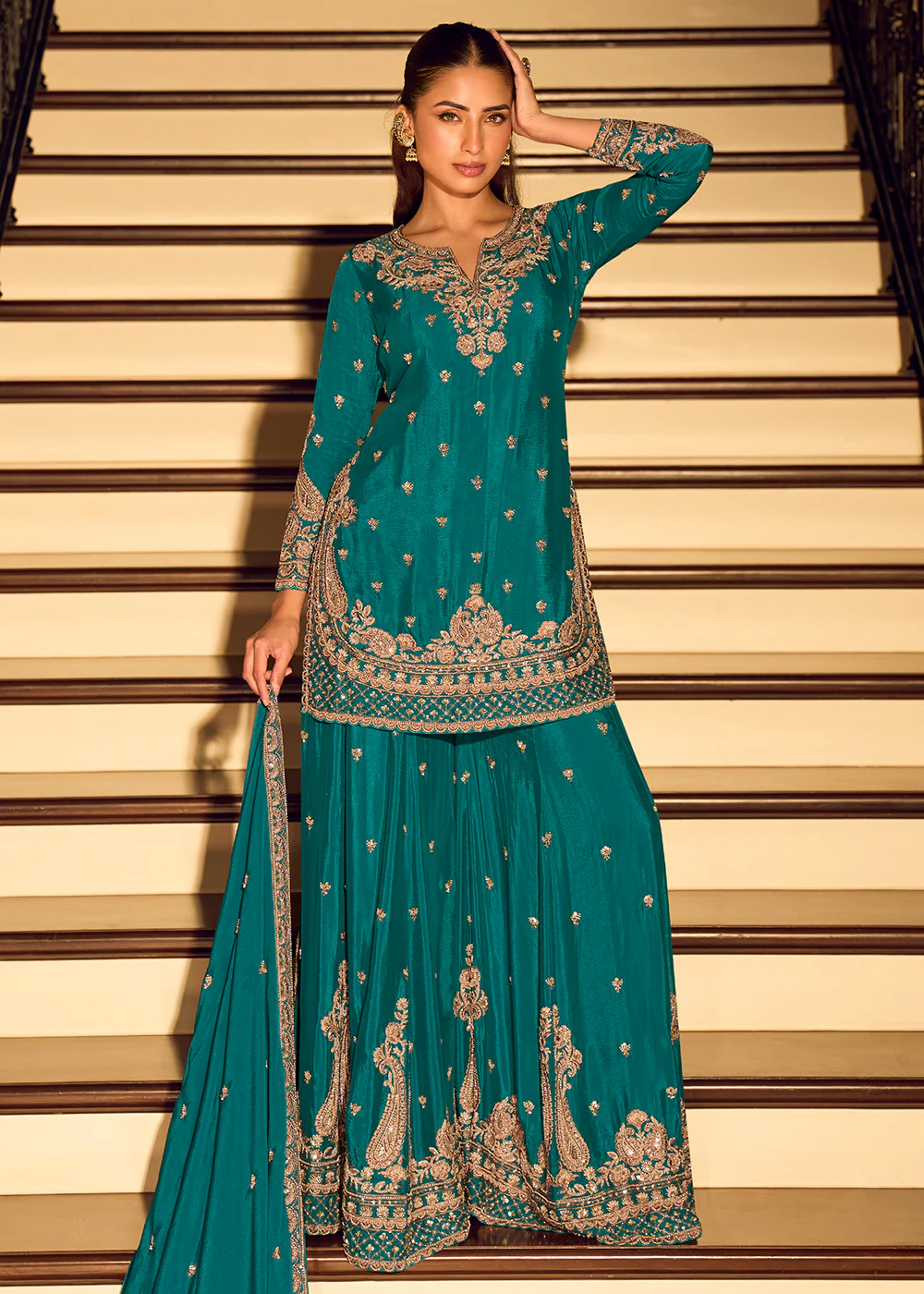 Rama Heavy Beads Work Wedding Sharara Suit