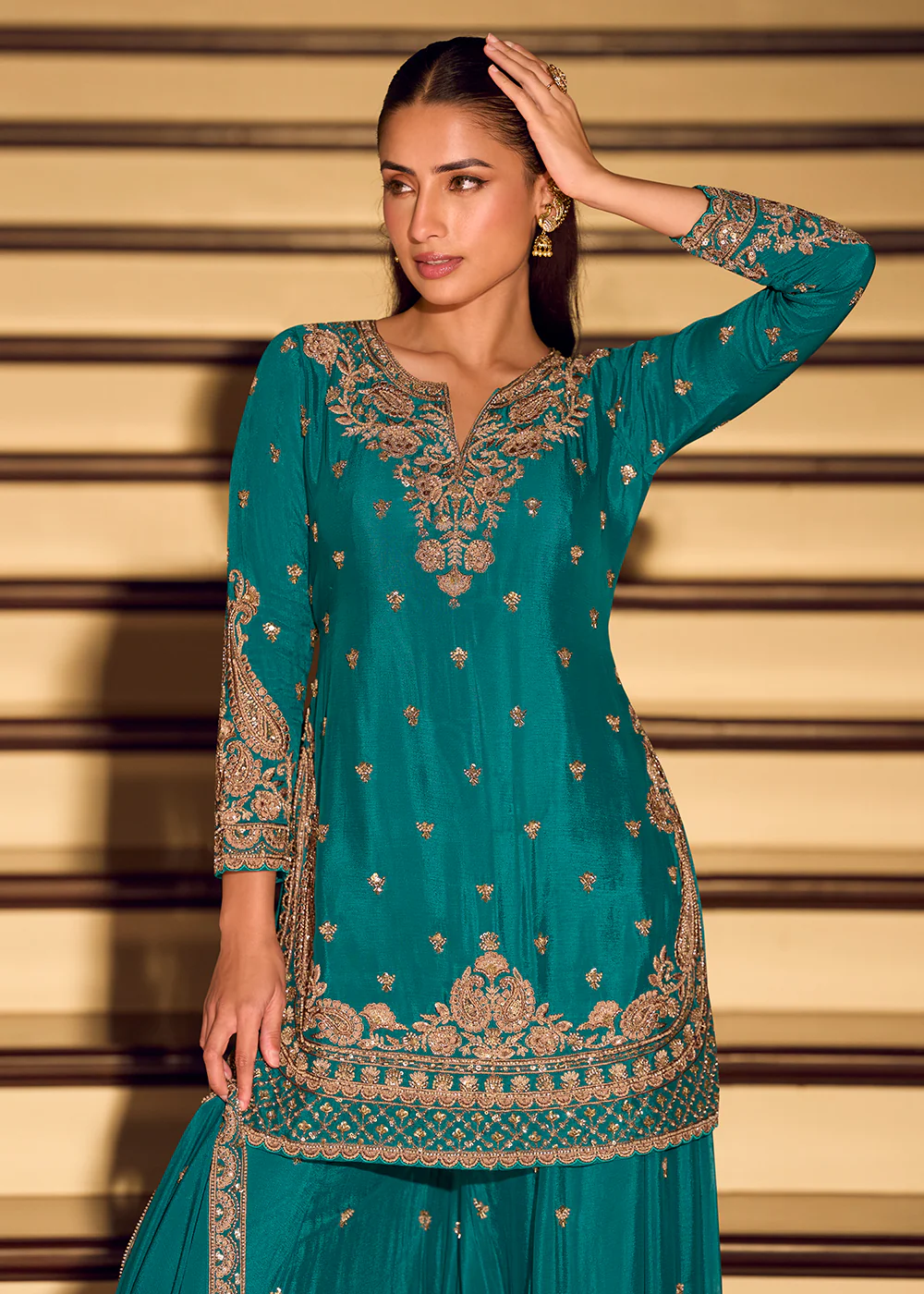 Rama Heavy Beads Work Wedding Sharara Suit - Image 2