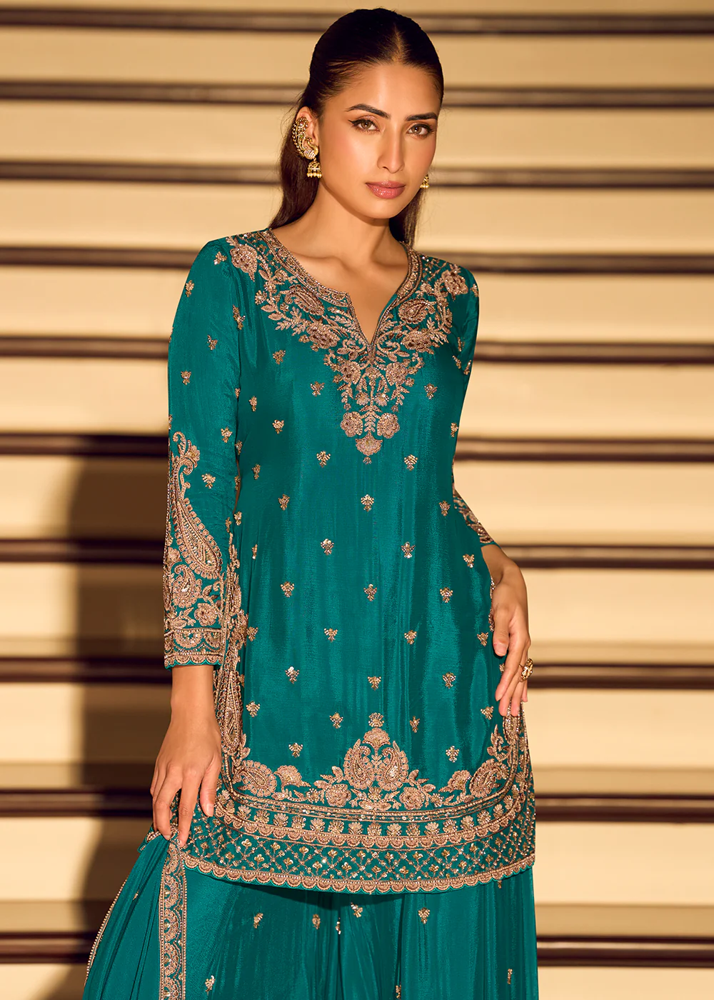 Rama Heavy Beads Work Wedding Sharara Suit - Image 3