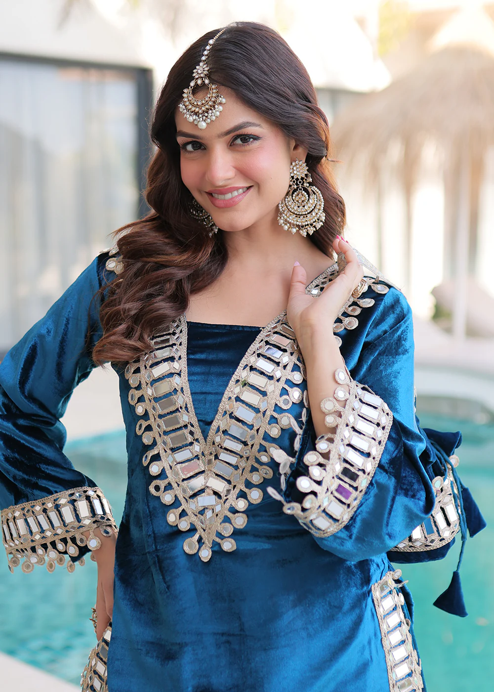 Rama Ice Velvet Mirror Work Palazzo Kurta Set - Image 2