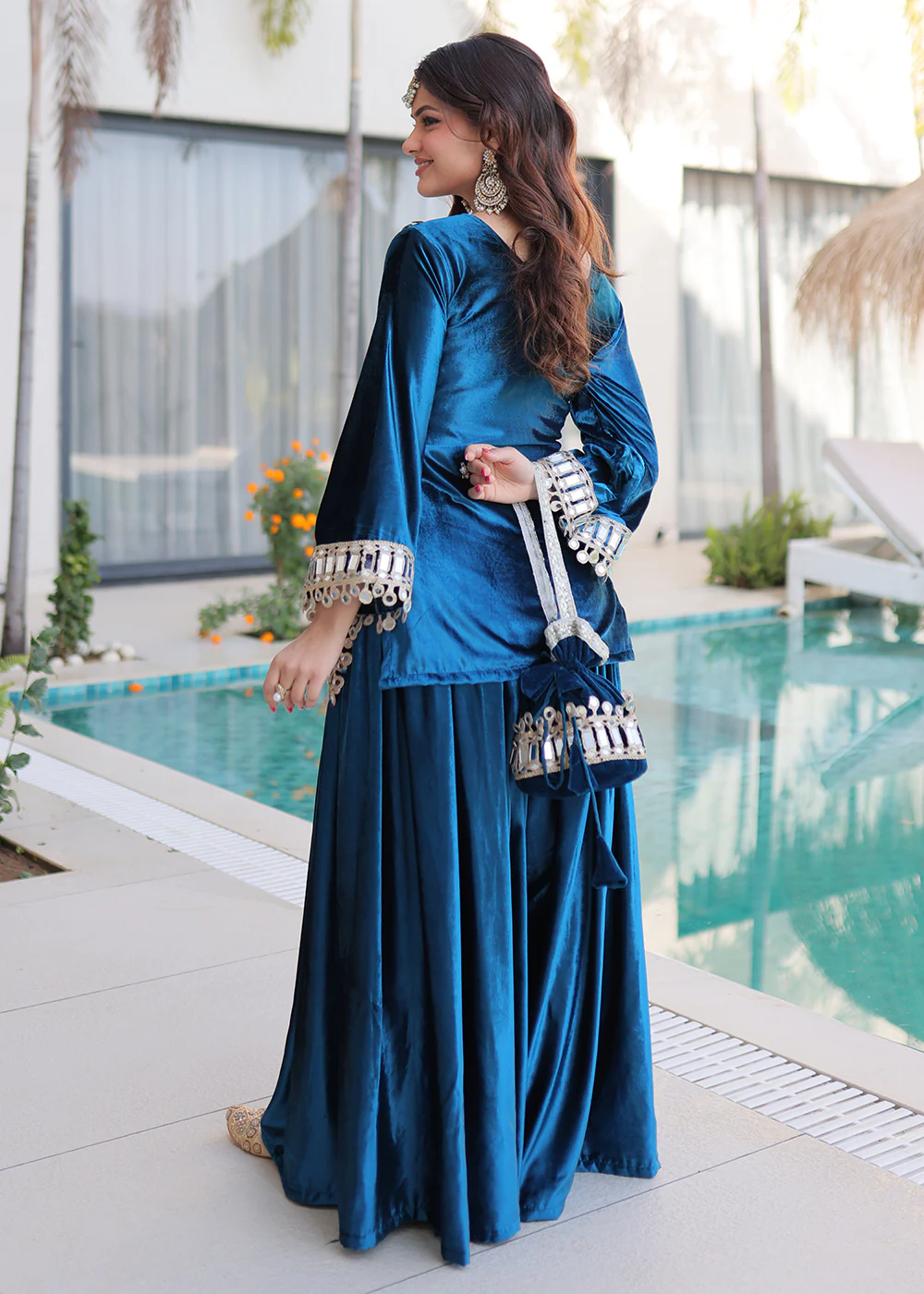 Rama Ice Velvet Mirror Work Palazzo Kurta Set - Image 3