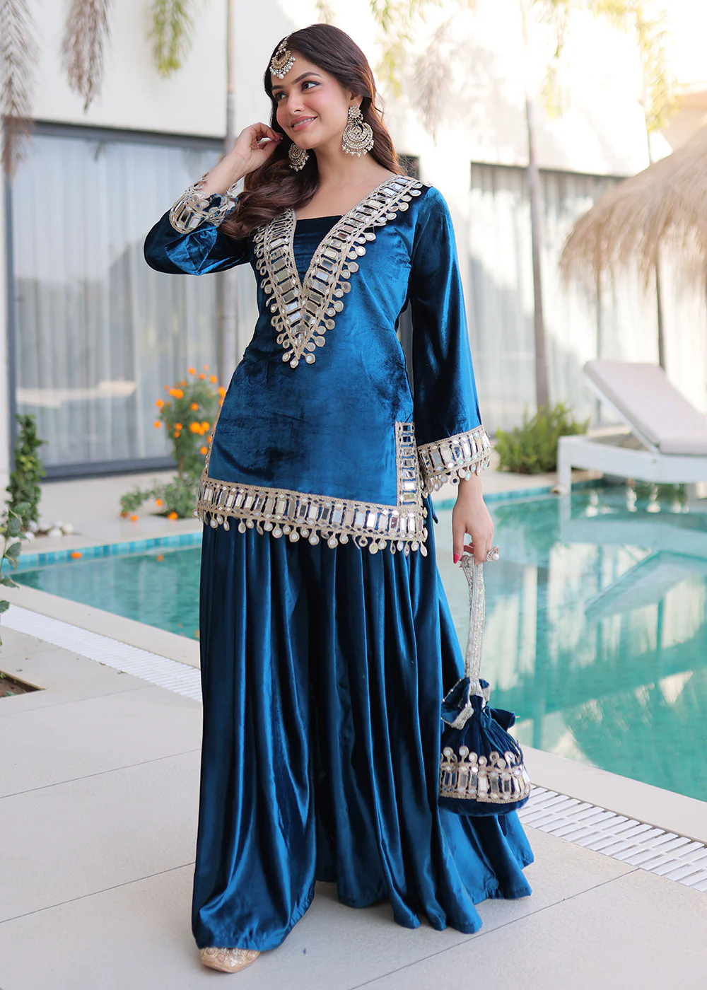 Rama Ice Velvet Mirror Work Palazzo Kurta Set - Image 4