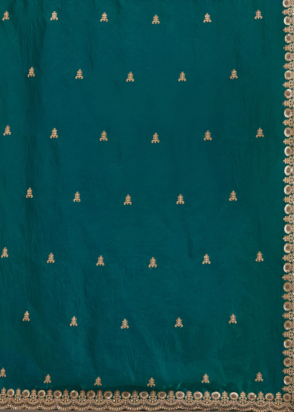 Rama Multiple Sequins Embroidered Wedding Saree - Image 8
