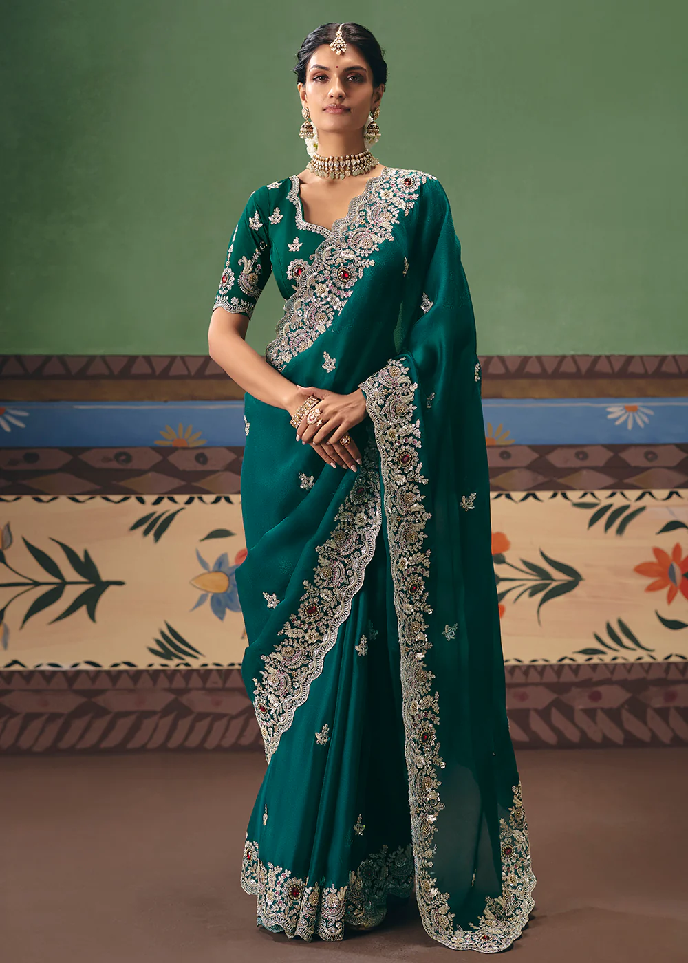 Rama Premium Fancy Fabric Designer Party Wear Saree