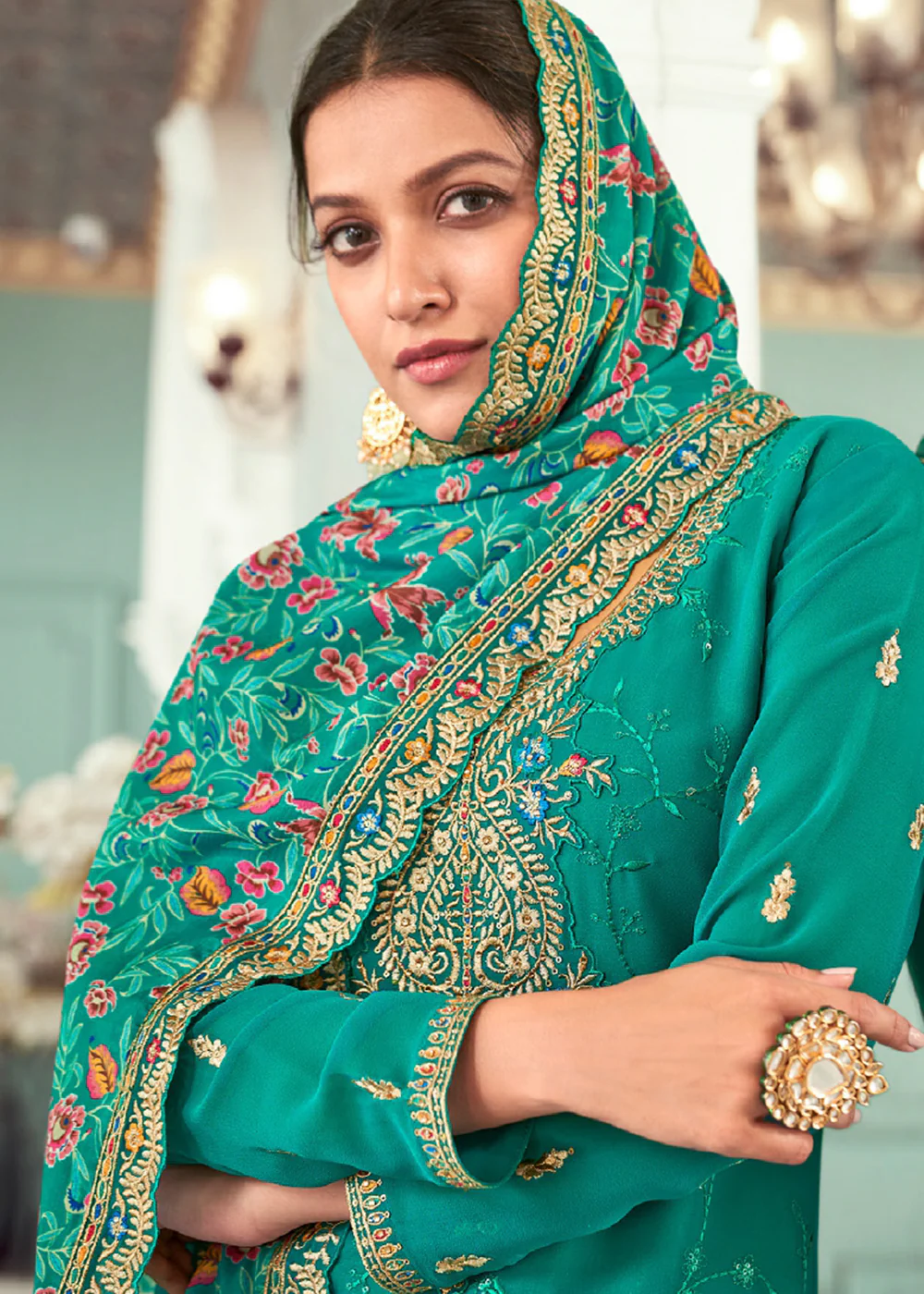 Rama Real Georgette Embroidered Pant Style Sakwar Suit - Image 2