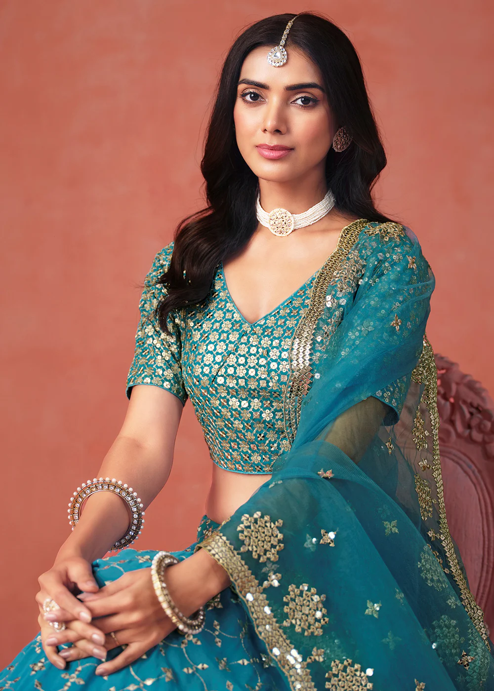 Rama Sequins & Zari Embroidered Wedding Lehenga Choli - Image 2