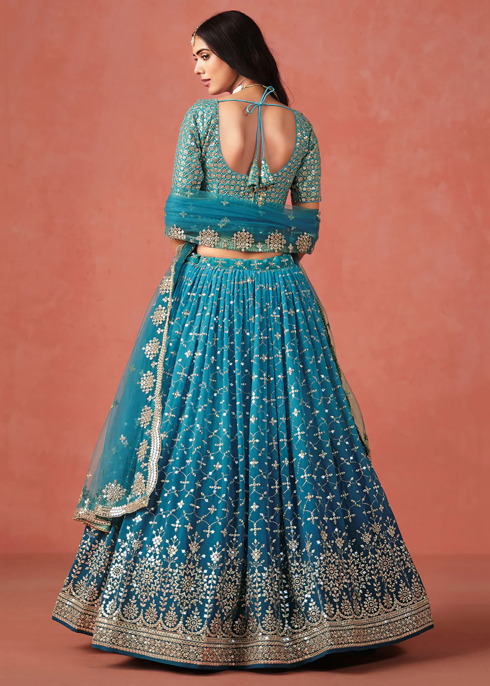 Rama Sequins & Zari Embroidered Wedding Lehenga Choli - Image 3