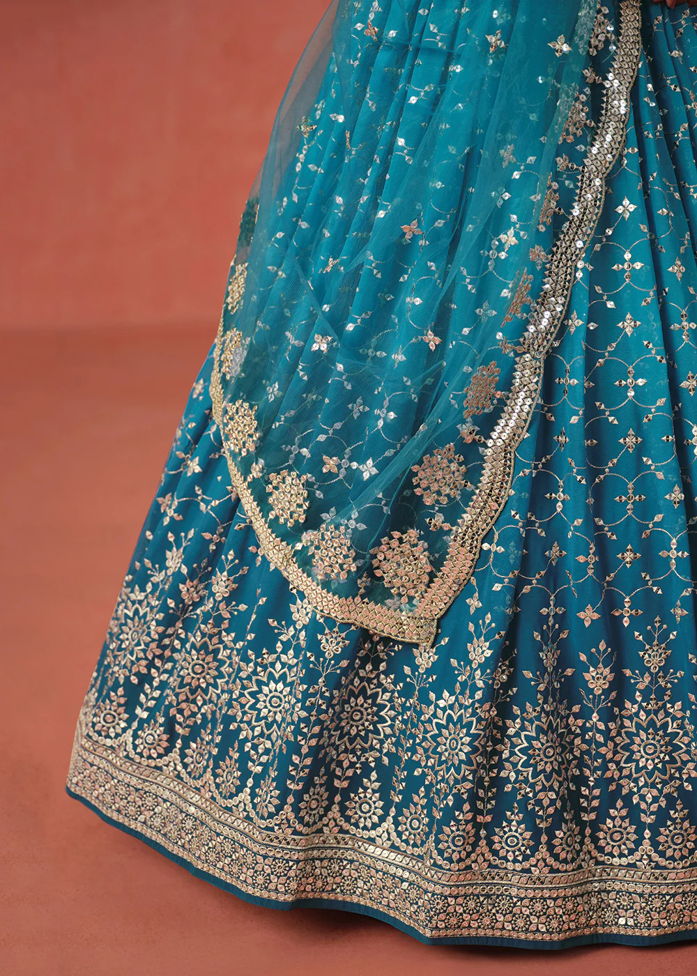 Rama Sequins & Zari Embroidered Wedding Lehenga Choli - Image 8
