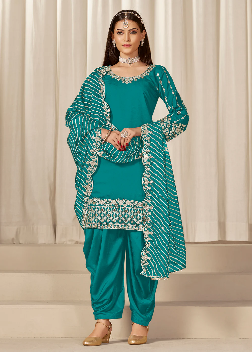 Rama Silk Embroidered Patiala Punjabi Style Suit