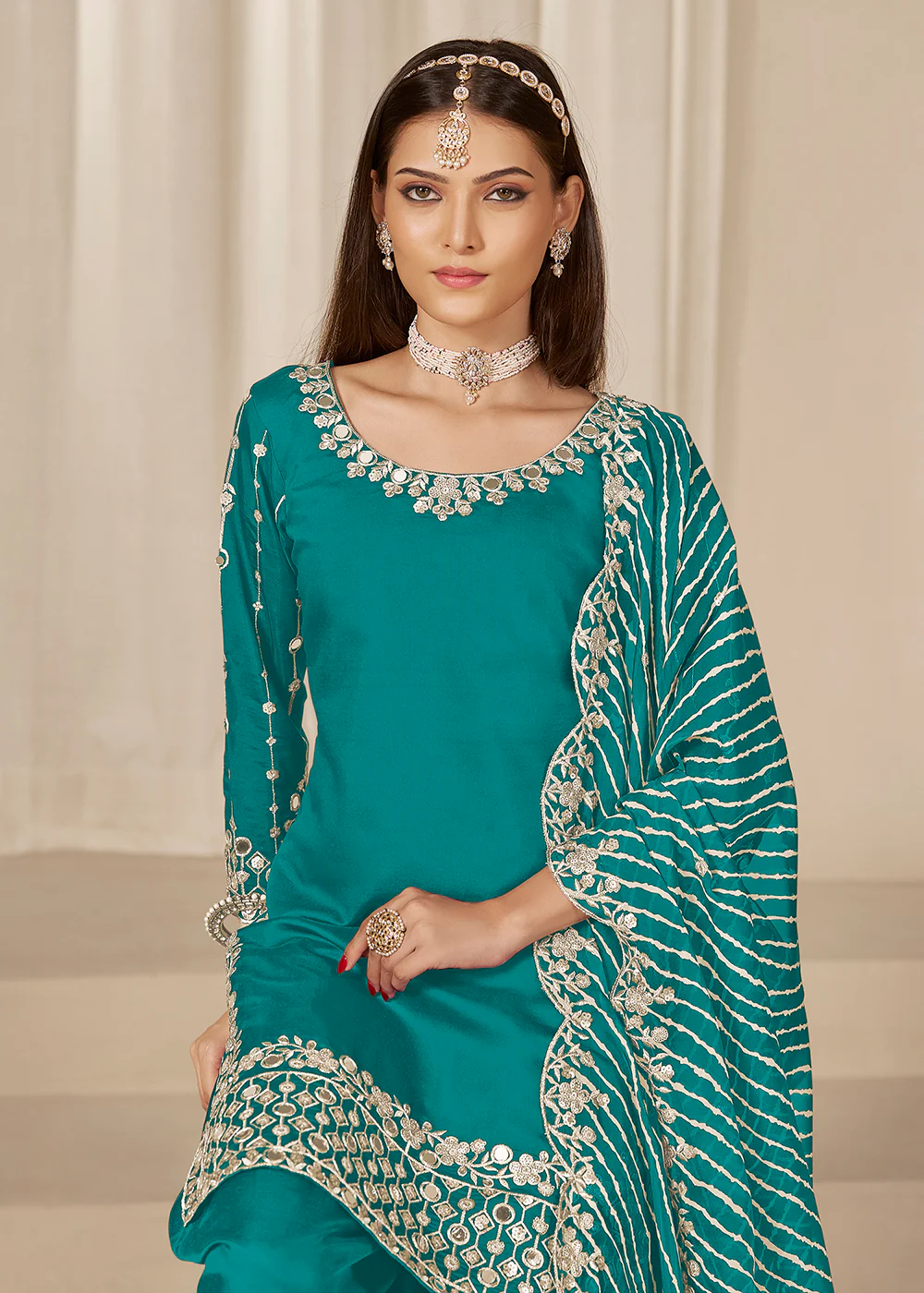 Rama Silk Embroidered Patiala Punjabi Style Suit - Image 2