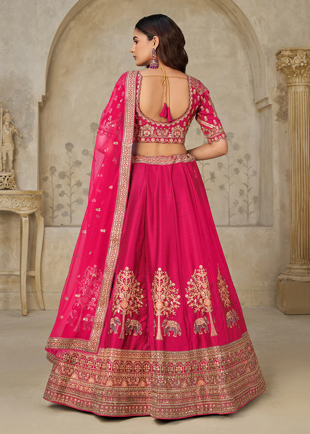 Rani Elephant Zari Embroidered Bridal Lehenga Choli - Image 3