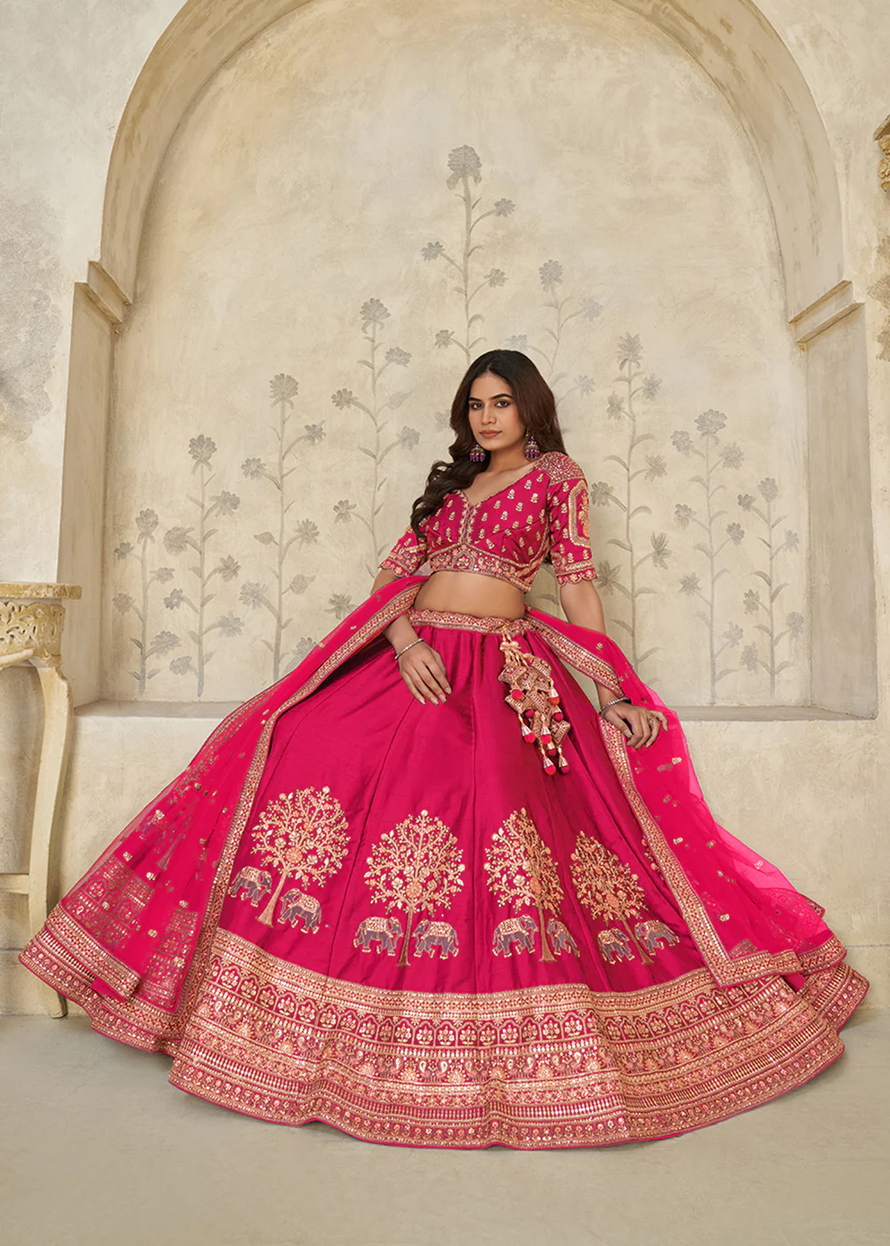 Rani Elephant Zari Embroidered Bridal Lehenga Choli - Image 4