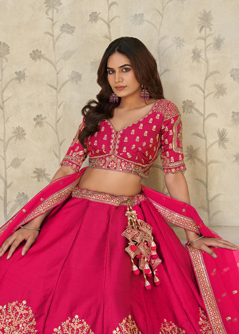 Rani Elephant Zari Embroidered Bridal Lehenga Choli - Image 5