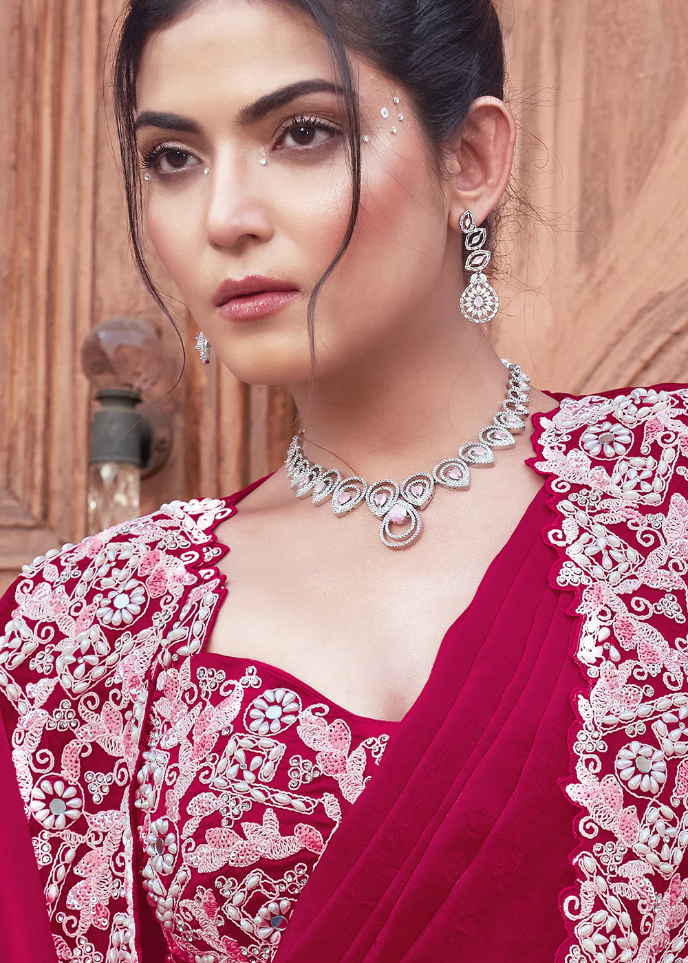 Rani Embroidered Designer Ready to Wear Saree - Image 3