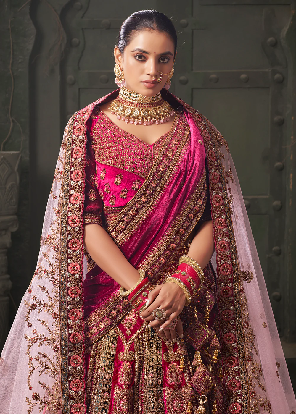 Rani & Green Premium Lycra Velvet Bridal Lehenga Choli - Image 2