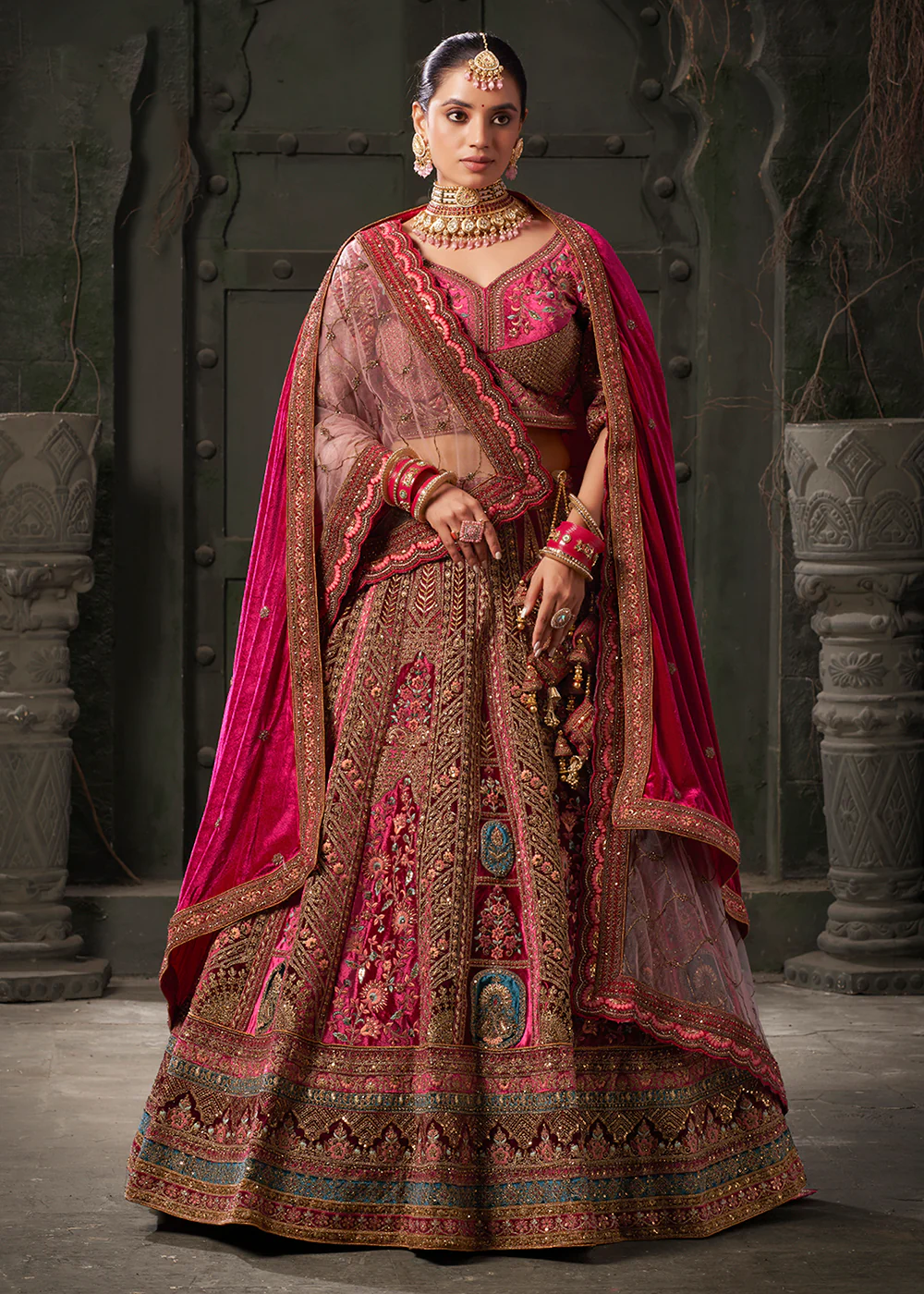 Rani & Maroon Premium Lycra Velvet Bridal Lehenga Choli