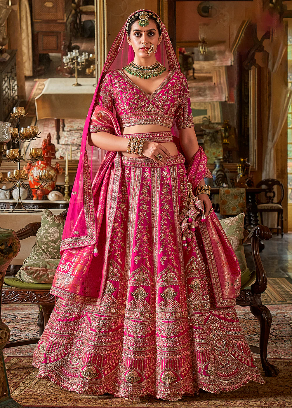 Rani Pink Bridal Silk Sabyasachi Inspired Lehenga Choli