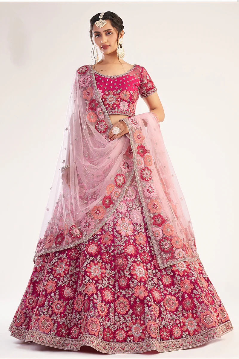Rani Pink Designer Bridal Heavy Embroidered Lehenga Choli