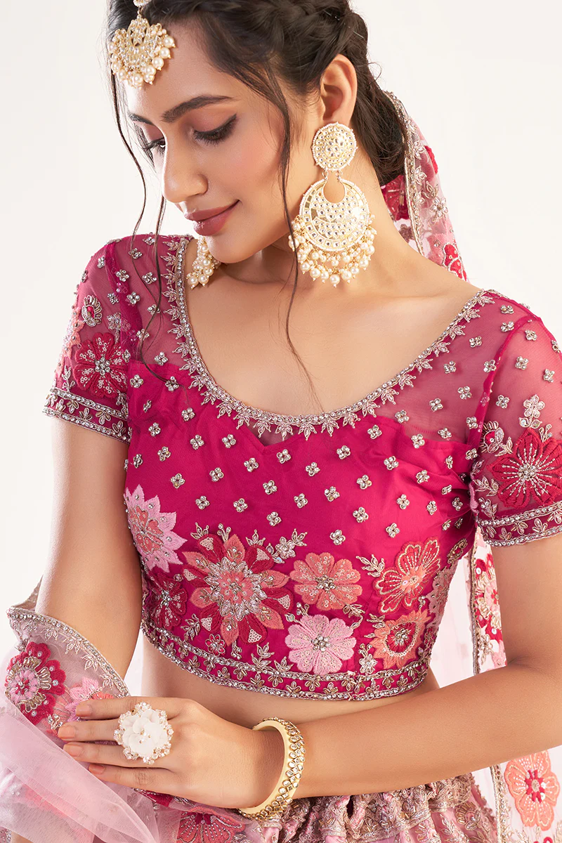 Rani Pink Designer Bridal Heavy Embroidered Lehenga Choli - Image 2