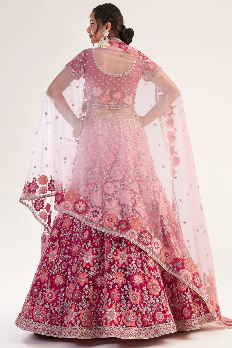 Rani Pink Designer Bridal Heavy Embroidered Lehenga Choli - Image 3