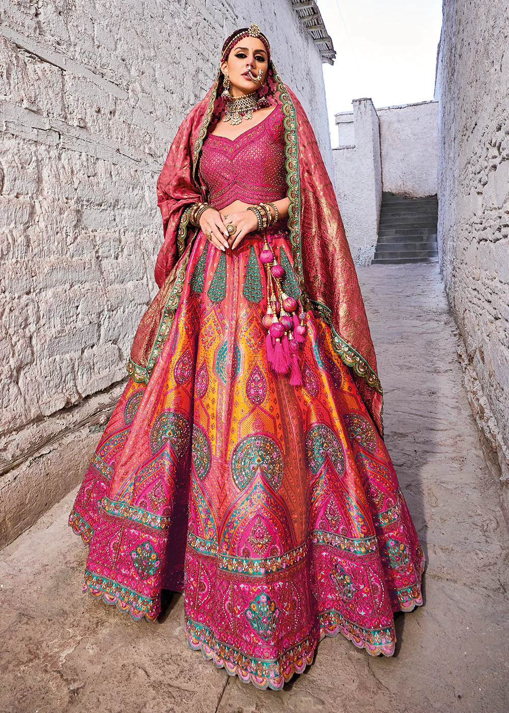 Rani Pink Designer Style Embroidered Traditional Lehenga Choli - Image 3