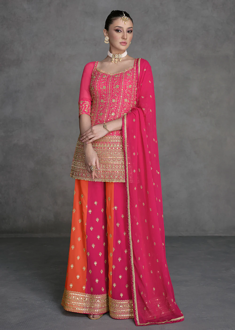 Rani Pink Designer Style Wedding Wear Sharara Suit
